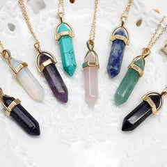 Hot Sale Hexagonal Column Quartz Necklaces Pendants Vintage Natural Stone Bullet Crystal Necklace For Women Jewelry