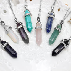 Hot Sale Hexagonal Column Quartz Necklaces Pendants Vintage Natural Stone Bullet Crystal Necklace For Women Jewelry