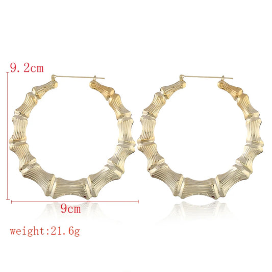 Punk Gold Sliver Color Bamboo Hoop Earrings For Women Geometric Big Round Circle Bamboo Earings Bijoux Hip Hop Party Jewelry