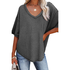 Dilamon New Arrival Pure Color Casual Half Sleeve Shirt Women's 2024 Fashion Fashion Loose V-neck Pullover Short Sleeve T-shirt