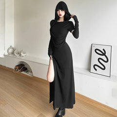 Sylcue Dune Waste Soil Wind Slim Looking Long Sleeves Dress