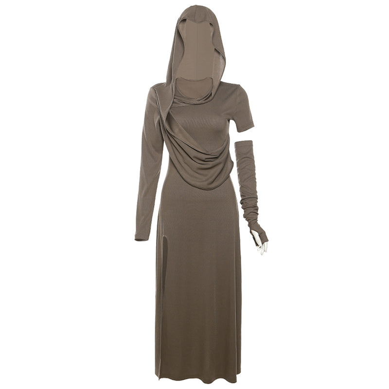 Sylcue Dune Waste Soil Wind Slim Looking Long Sleeves Dress