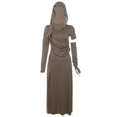 Sylcue Dune Waste Soil Wind Slim Looking Long Sleeves Dress