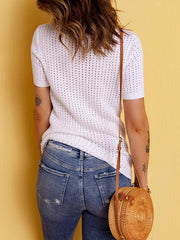 Summer Cut Out White Silm Top T-shirt with Short Sleeves