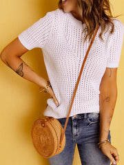 Summer Cut Out White Silm Top T-shirt with Short Sleeves