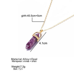 Hot Sale Hexagonal Column Quartz Necklaces Pendants Vintage Natural Stone Bullet Crystal Necklace For Women Jewelry