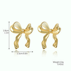 1 Pair Stainless Steel Metal Ribbon Bow Stud Earrings for Women Girls18K Gold Plated Cute Statement Piercing  Jewelry Set Gift