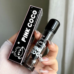 PINKCOCO Bear Doodle Mirror Lip Glaze — Long-Lasting Shiny Lip Gloss, Student-Friendly, Skin-Brightening Nude Lipstick