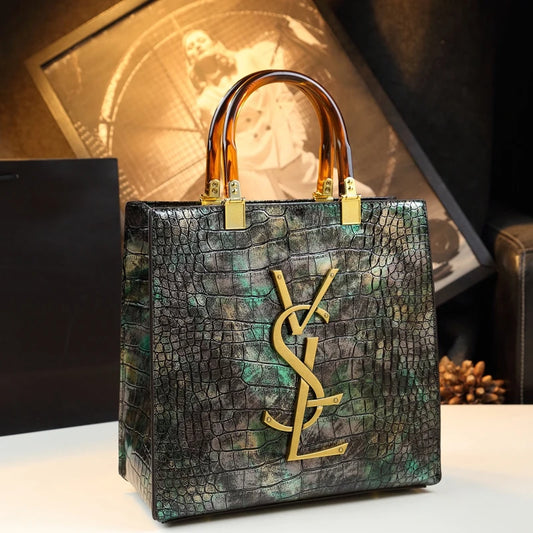 2025 New Arrival All-match Crocodile Pattern Atmospheric Middle-aged Women's Bag Large Capacity Portable Tote Bag