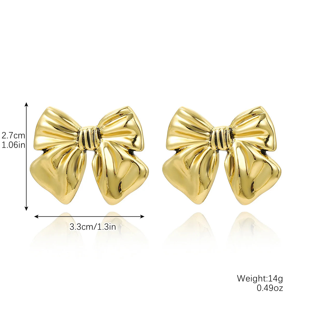 1 Pair Stainless Steel Metal Ribbon Bow Stud Earrings for Women Girls18K Gold Plated Cute Statement Piercing  Jewelry Set Gift