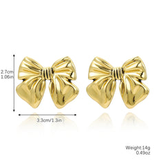 1 Pair Stainless Steel Metal Ribbon Bow Stud Earrings for Women Girls18K Gold Plated Cute Statement Piercing  Jewelry Set Gift