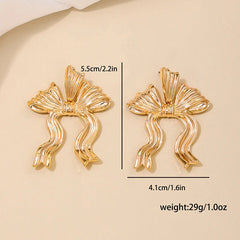 1 Pair Stainless Steel Metal Ribbon Bow Stud Earrings for Women Girls18K Gold Plated Cute Statement Piercing  Jewelry Set Gift