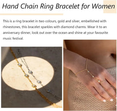 Hand Chain Ring Bracelet Jewelry for Women Girl Dainty 14k Gold Plated Trendy 2024 Summer Adjustable Chain Zircon Finger Ring