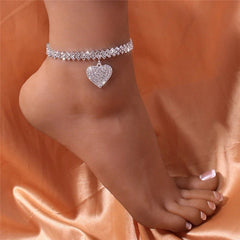 Beautiful Dazzling Cubic Zirconia Chain Anklet for Women Fashion Silver Color Ankle Bracelet Barefoot Sandals Foot Jewelry