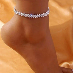 Beautiful Dazzling Cubic Zirconia Chain Anklet for Women Fashion Silver Color Ankle Bracelet Barefoot Sandals Foot Jewelry