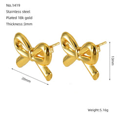 1 Pair Stainless Steel Metal Ribbon Bow Stud Earrings for Women Girls18K Gold Plated Cute Statement Piercing  Jewelry Set Gift