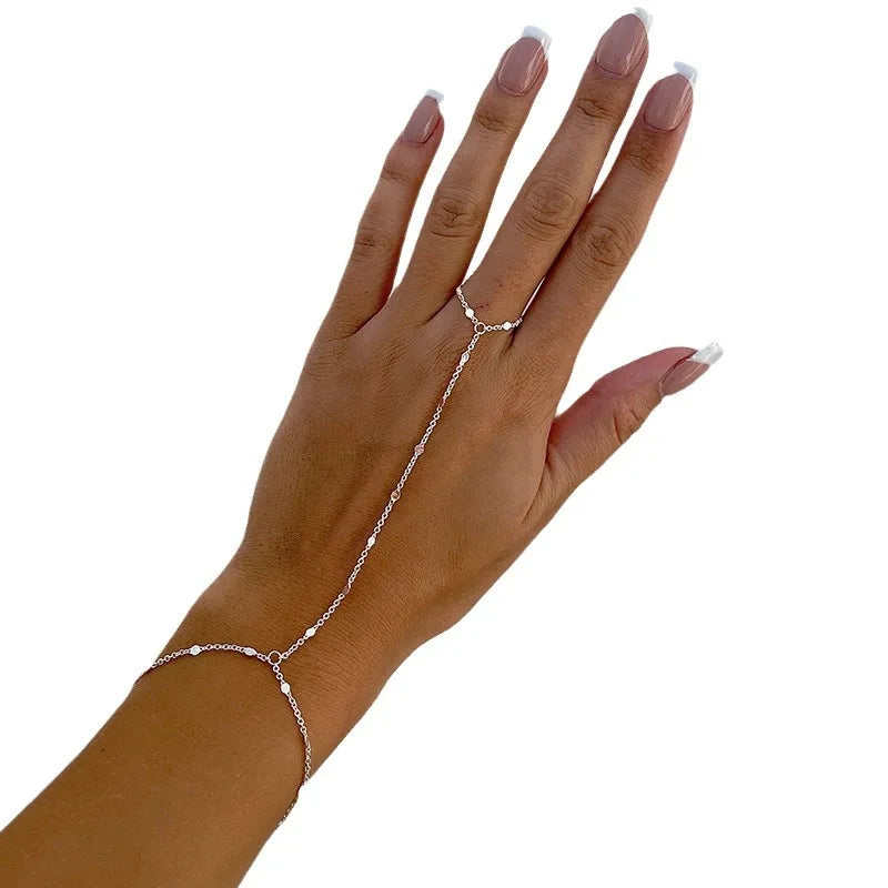 Hand Chain Ring Bracelet Jewelry for Women Girl Dainty 14k Gold Plated Trendy 2024 Summer Adjustable Chain Zircon Finger Ring