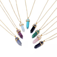 Hot Sale Hexagonal Column Quartz Necklaces Pendants Vintage Natural Stone Bullet Crystal Necklace For Women Jewelry